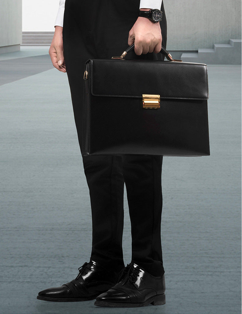 Men's Leather Briefcase with Combination Lock | Oversized Business Laptop Bag