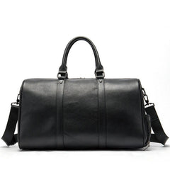 Men's Leather Travel Duffel Bag - Grain Leather Gym Bag with Shoe Compartment, Handheld and Crossbody Carry, Large Weekender Bag