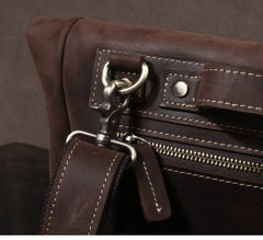 Men's Vintage Crazy Horse Leather Messenger Bag｜Handmade Rugged Fold-Over Motorcycle Crossbody & Commuter Satchel