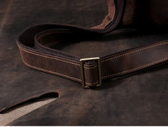 Men's Vintage Crazy Horse Leather Messenger Bag｜Handmade Rugged Fold-Over Motorcycle Crossbody & Commuter Satchel