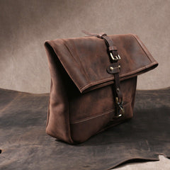 Men's Vintage Crazy Horse Leather Messenger Bag｜Handmade Rugged Fold-Over Motorcycle Crossbody & Commuter Satchel