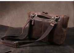 Men's Vintage Crazy Horse Leather Messenger Bag｜Handmade Rugged Fold-Over Motorcycle Crossbody & Commuter Satchel