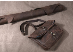 Men's Vintage Crazy Horse Leather Messenger Bag｜Handmade Rugged Fold-Over Motorcycle Crossbody & Commuter Satchel