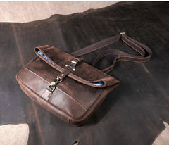 Men's Vintage Crazy Horse Leather Messenger Bag｜Handmade Rugged Fold-Over Motorcycle Crossbody & Commuter Satchel