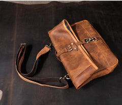 Men's Vintage Crazy Horse Leather Messenger Bag｜Handmade Rugged Fold-Over Motorcycle Crossbody & Commuter Satchel