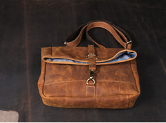 Men's Vintage Crazy Horse Leather Messenger Bag｜Handmade Rugged Fold-Over Motorcycle Crossbody & Commuter Satchel
