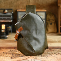 Men's Vintage Full-Grain Leather Sling Bag, Handmade Casual Large Crossbody Chest Pack, Convertible Backpack