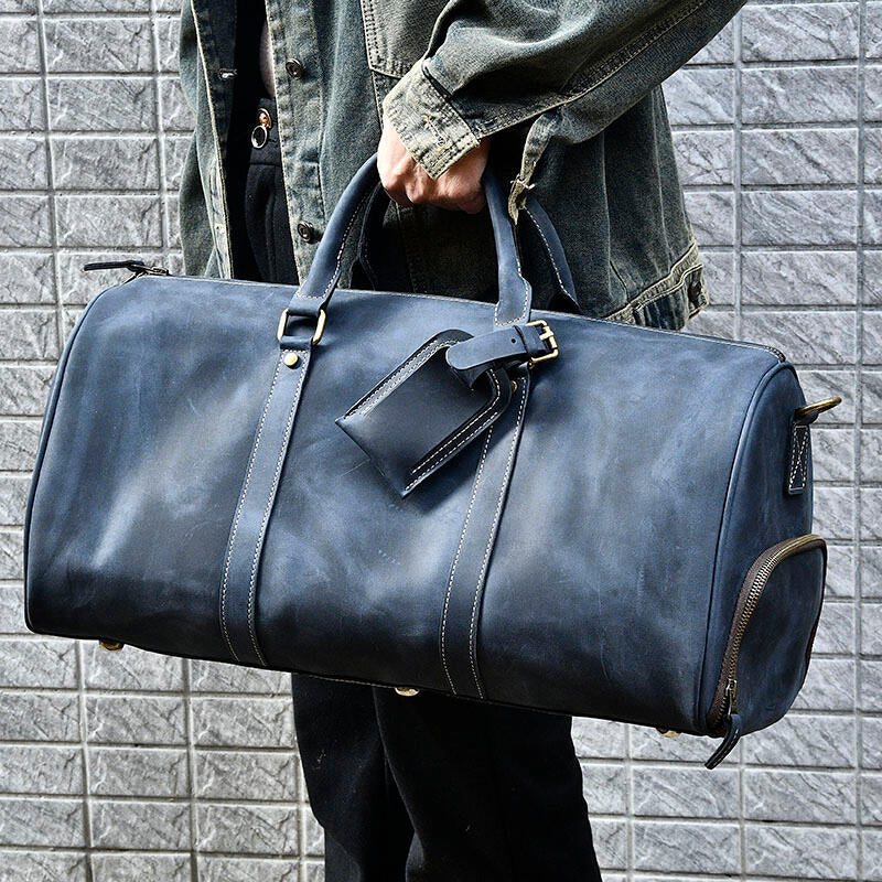 Men’s Full Grain Leather Travel Duffel, Large Crazy Horse Leather Carry-On Bag for Business, Leather Weekender, Camping & Short Trips