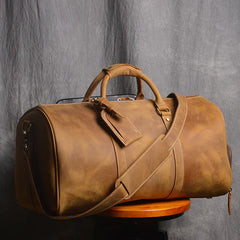Men's or Women's Premium Leather Travel Duffel Bag | Carry-All Duffel - Handcrafted Waterproof Gym Carry-On with Shoe Compartment,
