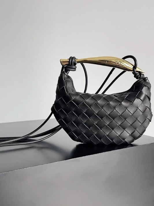 Mini Lambskin Handmade Woven Sardine Hobo Bag, Gold Bar Clutch, Luxury Crossbody & Shoulder Purse