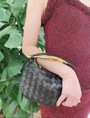 Mini Lambskin Handmade Woven Sardine Hobo Bag, Gold Bar Clutch, Luxury Crossbody & Shoulder Purse