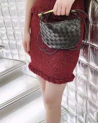 Mini Lambskin Handmade Woven Sardine Hobo Bag, Gold Bar Clutch, Luxury Crossbody & Shoulder Purse