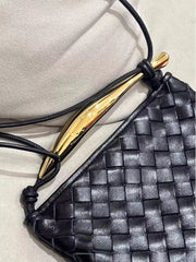Mini Lambskin Handmade Woven Sardine Hobo Bag, Gold Bar Clutch, Luxury Crossbody & Shoulder Purse