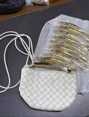 Mini Lambskin Handmade Woven Sardine Hobo Bag, Gold Bar Clutch, Luxury Crossbody & Shoulder Purse
