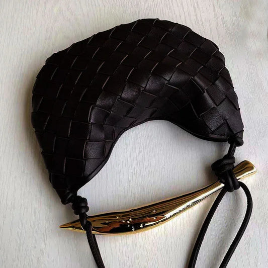 Mini Lambskin Handmade Woven Sardine Hobo Bag, Gold Bar Clutch, Luxury Crossbody & Shoulder Purse