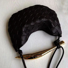 Mini Lambskin Handmade Woven Sardine Hobo Bag, Gold Bar Clutch, Luxury Crossbody & Shoulder Purse