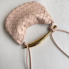 Mini Lambskin Handmade Woven Sardine Hobo Bag, Gold Bar Clutch, Luxury Crossbody & Shoulder Purse