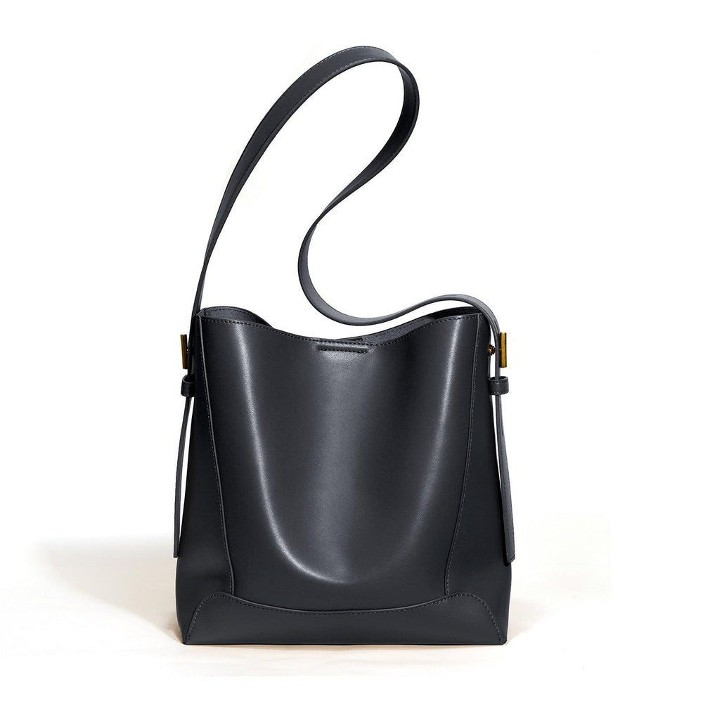 Minimalist Bucket Bag in Genuine Leather | Leather Shoulder Bag Gold Tone, Chic Crossbody Bag, Gift for Her