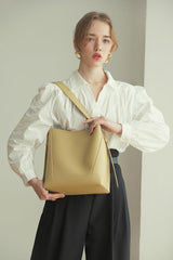 Minimalist Bucket Bag in Genuine Leather | Leather Shoulder Bag Gold Tone, Chic Crossbody Bag, Gift for Her
