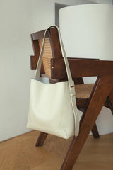 Minimalist Bucket Bag in Genuine Leather | Leather Shoulder Bag Gold Tone, Chic Crossbody Bag, Gift for Her