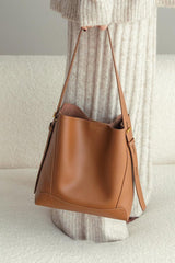 Minimalist Bucket Bag in Genuine Leather | Leather Shoulder Bag Gold Tone, Chic Crossbody Bag, Gift for Her