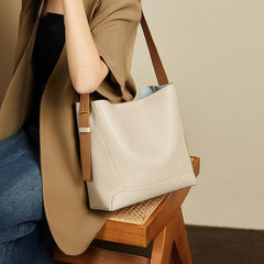 Minimalist Bucket Bag in Genuine Leather | Leather Shoulder Bag Gold Tone, Chic Crossbody Bag, Gift for Her