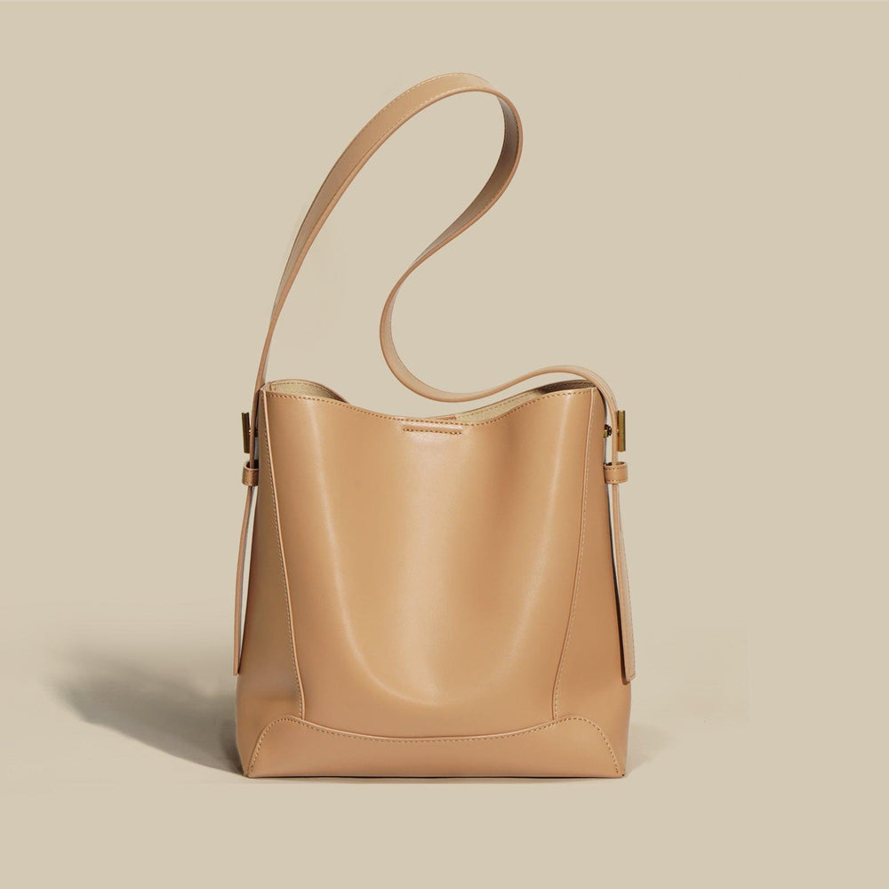 Minimalist Bucket Bag in Genuine Leather | Leather Shoulder Bag Gold Tone, Chic Crossbody Bag, Gift for Her