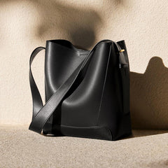 Minimalist Bucket Bag in Genuine Leather | Leather Shoulder Bag Gold Tone, Chic Crossbody Bag, Gift for Her