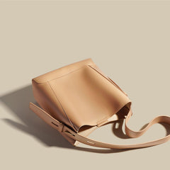 Minimalist Bucket Bag in Genuine Leather | Leather Shoulder Bag Gold Tone, Chic Crossbody Bag, Gift for Her