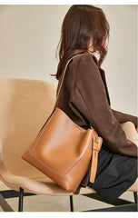 Minimalist Bucket Bag in Genuine Leather | Leather Shoulder Bag Gold Tone, Chic Crossbody Bag, Gift for Her