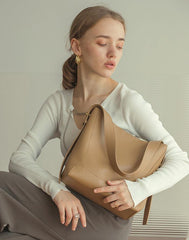 Minimalist Bucket Bag in Genuine Leather | Leather Shoulder Bag Gold Tone, Chic Crossbody Bag, Gift for Her