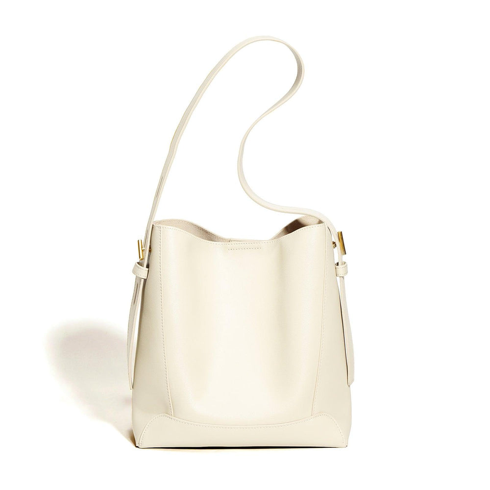 Minimalist Bucket Bag in Genuine Leather | Leather Shoulder Bag Gold Tone, Chic Crossbody Bag, Gift for Her
