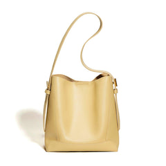 Minimalist Bucket Bag in Genuine Leather | Leather Shoulder Bag Gold Tone, Chic Crossbody Bag, Gift for Her
