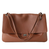 Minimalist Commuter Leather Shoulder Bag | Top Grain Cowhide Handbag with Twist-Lock Closure