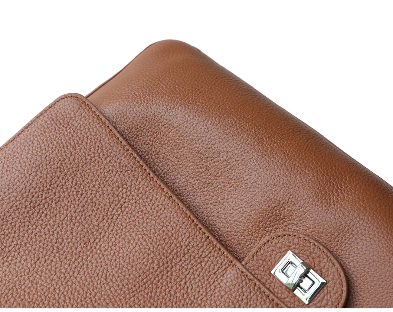 Minimalist Commuter Leather Shoulder Bag | Top Grain Cowhide Handbag with Twist-Lock Closure