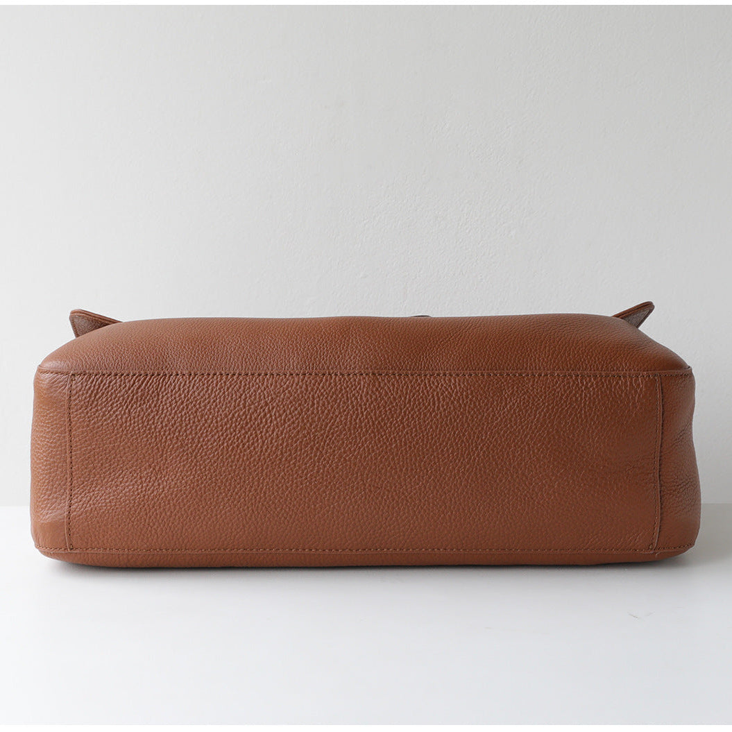 Minimalist Commuter Leather Shoulder Bag | Top Grain Cowhide Handbag with Twist-Lock Closure