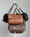 Minimalist Commuter Leather Shoulder Bag | Top Grain Cowhide Handbag with Twist-Lock Closure