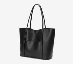 Minimalist Genuine Leather Tote Large Handbag, Top Handle Purse, Soft Leather Black Purse, Beige Leather Weekday Bag, Everyday Bag