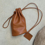 Minimalist Leather Drawstring Bucket Bag, 3 in 1 Cowhide Leather Bucket Backpack, Women Shoulder Bag, Designer Tote Bag, Gift For Her/Him