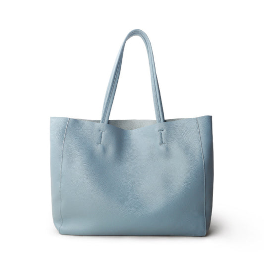 Minimalist Leather Tote Bag, Full Grain Leather Large Tote Bag, Classic Everyday Bag, Birthday gift for her, Light Blue