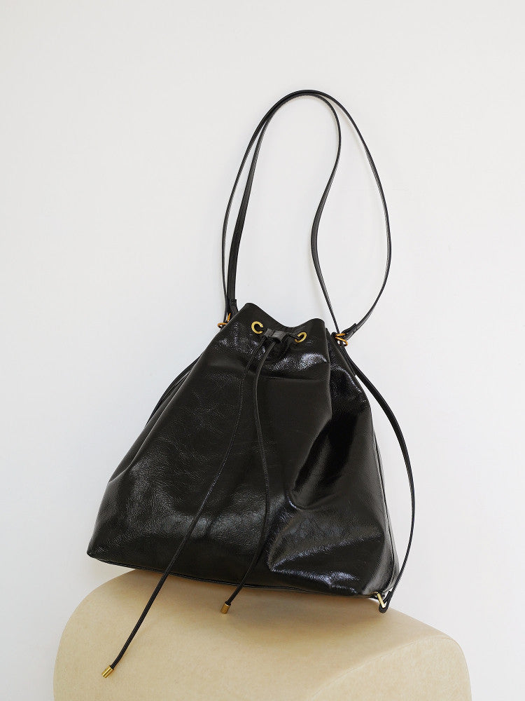 Minimalist Lightweight Oiled Cowhide Leather Versatile Backpack & Shoulder Bucket Bag, Crossbody Tote and Bucket Bag For Women