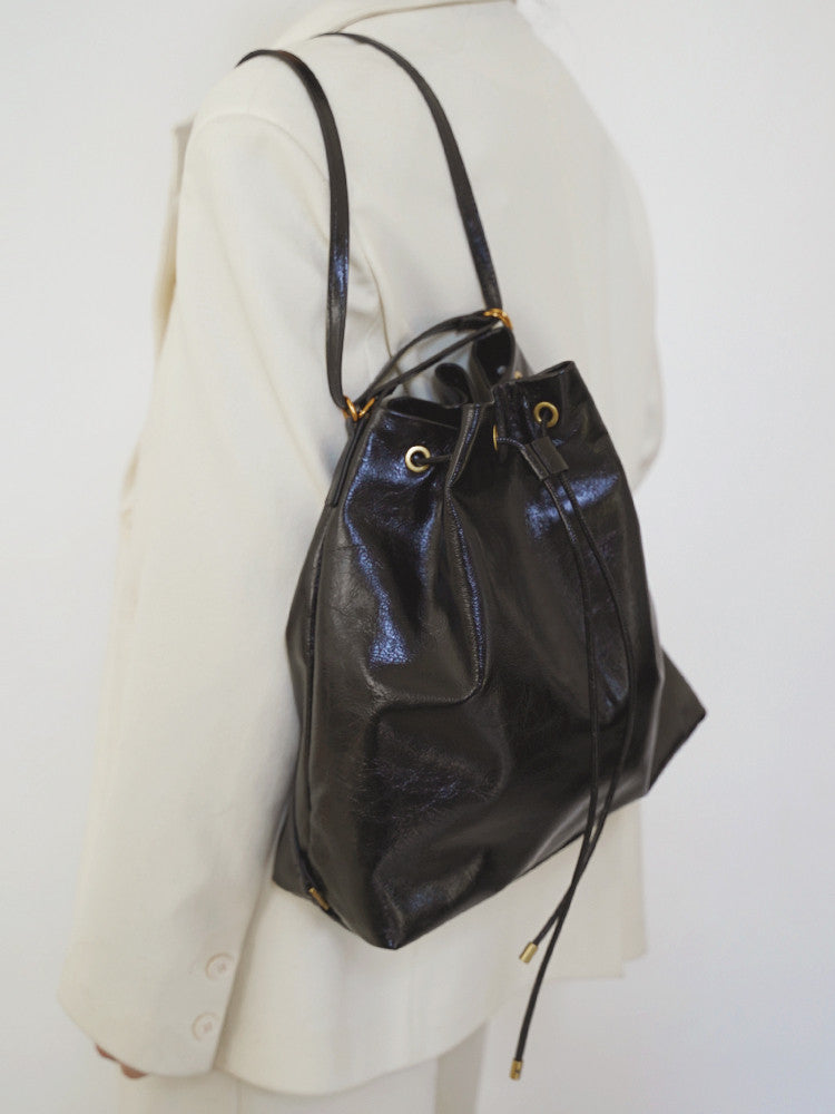 Minimalist Lightweight Oiled Cowhide Leather Versatile Backpack & Shoulder Bucket Bag, Crossbody Tote and Bucket Bag For Women