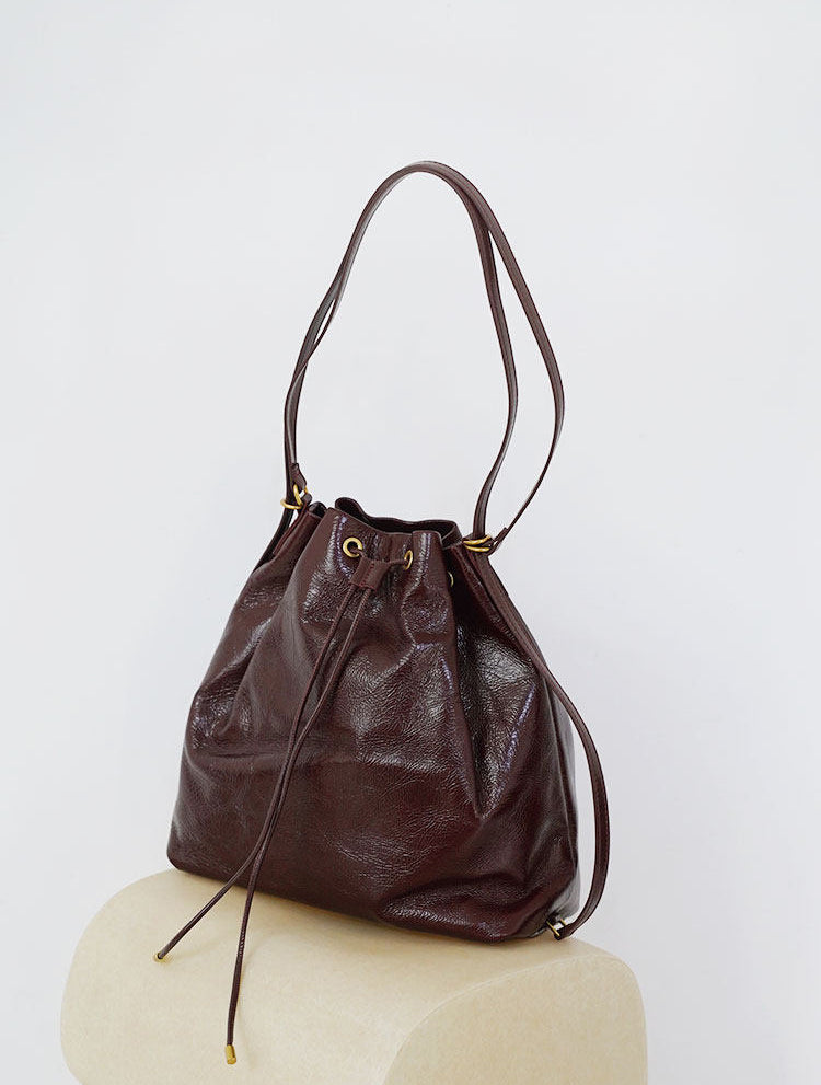 Minimalist Lightweight Oiled Cowhide Leather Versatile Backpack & Shoulder Bucket Bag, Crossbody Tote and Bucket Bag For Women