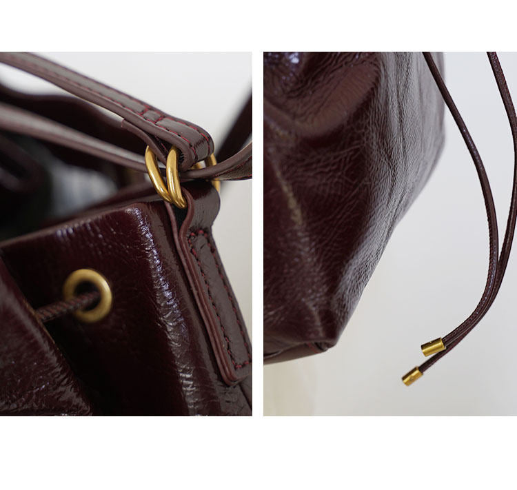 Minimalist Lightweight Oiled Cowhide Leather Versatile Backpack & Shoulder Bucket Bag, Crossbody Tote and Bucket Bag For Women