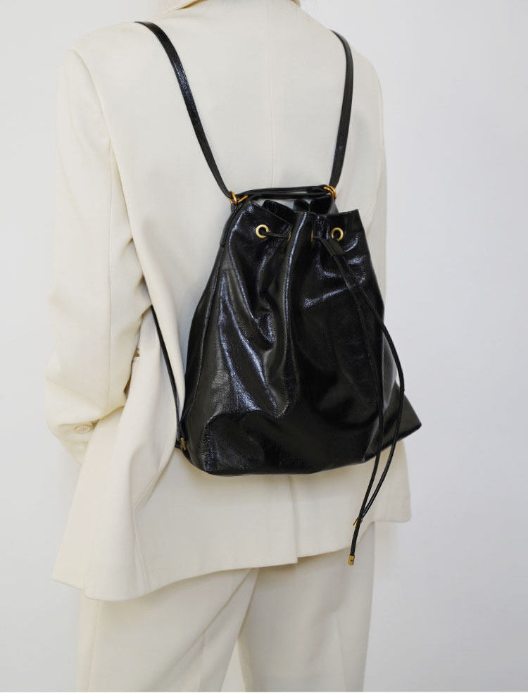 Minimalist Lightweight Oiled Cowhide Leather Versatile Backpack & Shoulder Bucket Bag, Crossbody Tote and Bucket Bag For Women