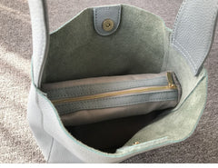 Minimalist Pebbled Cowhide Leather Bucket  Bag, Wide Shoulder Strap Bucket Bag