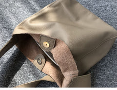 Minimalist Pebbled Cowhide Leather Bucket  Bag, Wide Shoulder Strap Bucket Bag
