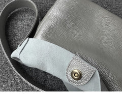 Minimalist Pebbled Cowhide Leather Bucket  Bag, Wide Shoulder Strap Bucket Bag