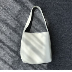 Minimalist Pebbled Cowhide Leather Bucket  Bag, Wide Shoulder Strap Bucket Bag