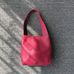 Minimalist Pebbled Cowhide Leather Bucket  Bag, Wide Shoulder Strap Bucket Bag